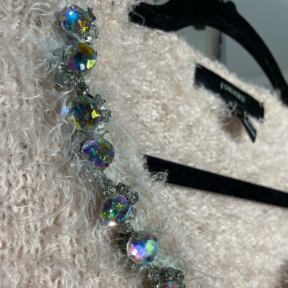 Pink jewel fluffy sweater gemstone collar fuzzy - Picture 2 of 6